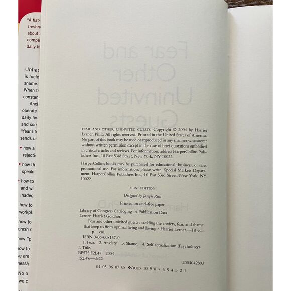 Hard back book Fear and Other Uninvited Guests by Harriet Lerner, Ph.D. - Picture 10 of 11